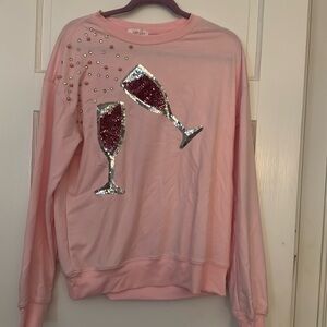 Champagne and Pearls pink sequin sweatshirt